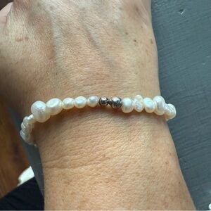 925 Sterling Silver Beads & Pearls Stretch Bracelet